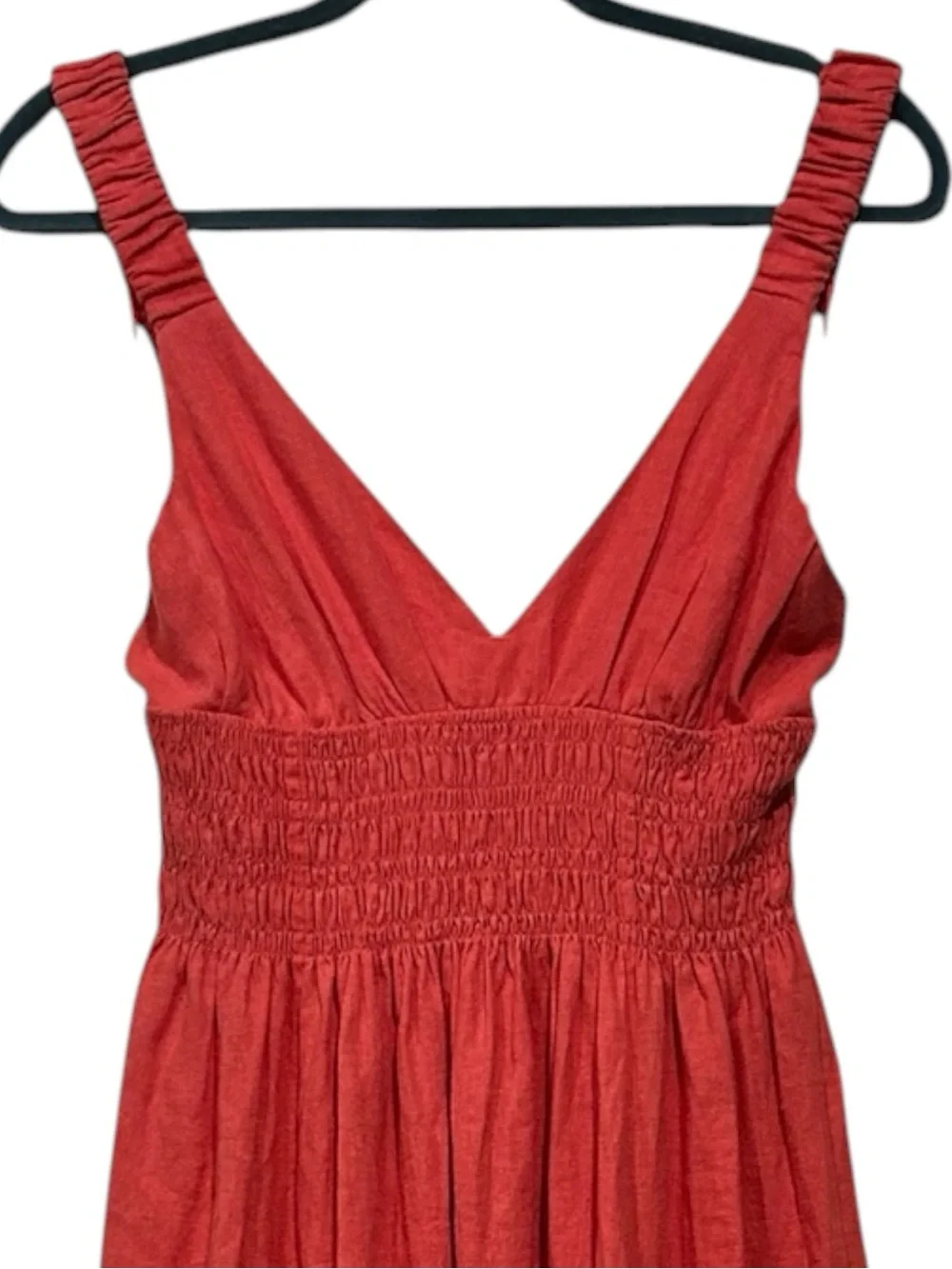 NWT Abercrombie Boho Summer Coral Smocked Linen Scrunchie Strap Maxi Dress XS